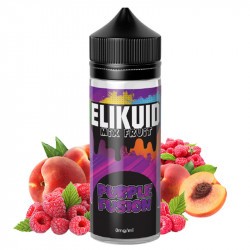 Elikuid - Purple Fusion 100ML E-Liquid, un mélange de E-Liquide, présentant la délicieuse combinaison de framboises et de pêches dans une seule bouteille.