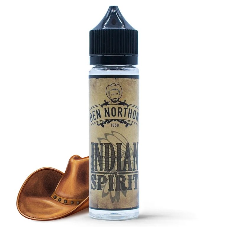 Une bouteille de Ben Northon - E-Liquide Indian Spirit à côté d'un chapeau de cowboy.