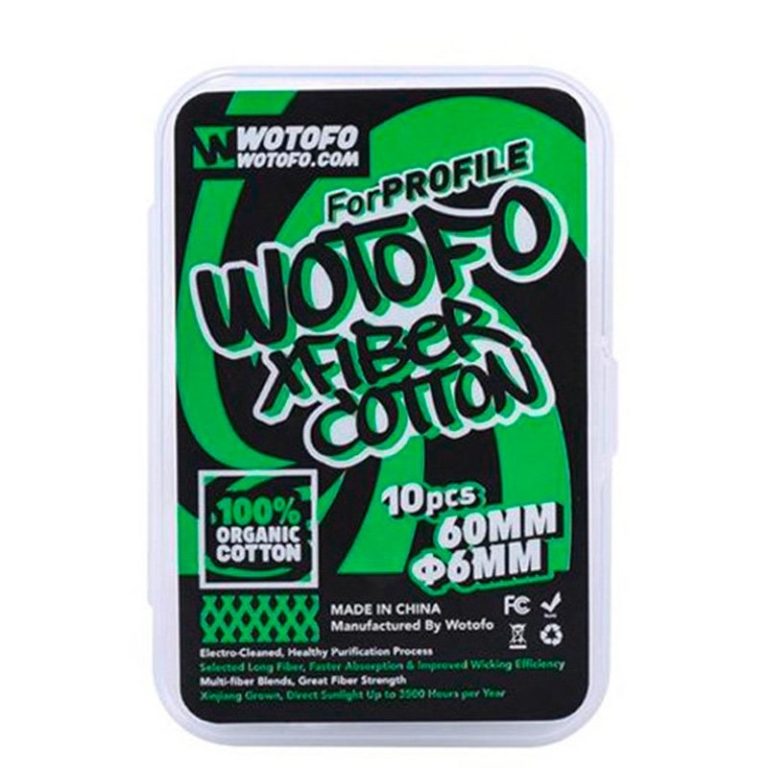 Un paquet de Wotofo - XFiber Coton dans une boîte verte.