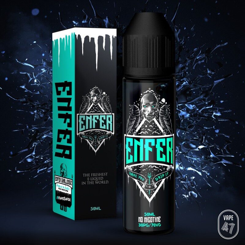 Une bouteille de Vape 47 - Enfer E-Liquide avec une boîte à côté.