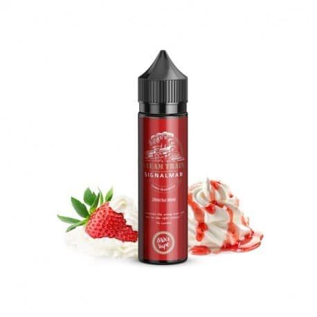 Une bouteille de Steam Train - Signalman E-Liquide à la chantilly et aux fraises, parfaite pour les amateurs de saveurs de vape fruitées.