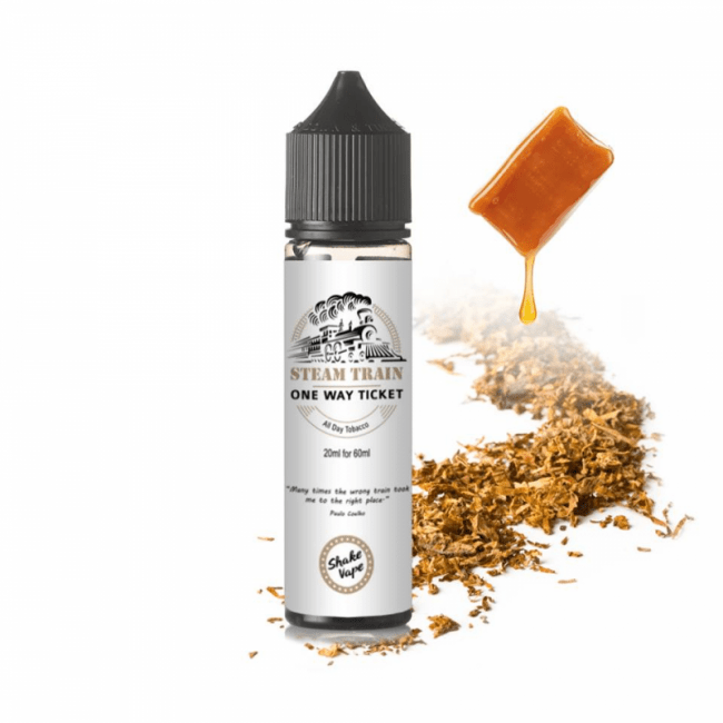 Une bouteille de E-Liquide Steam Train - Timekeeper 100ML à côté d'un morceau de cassonade.
