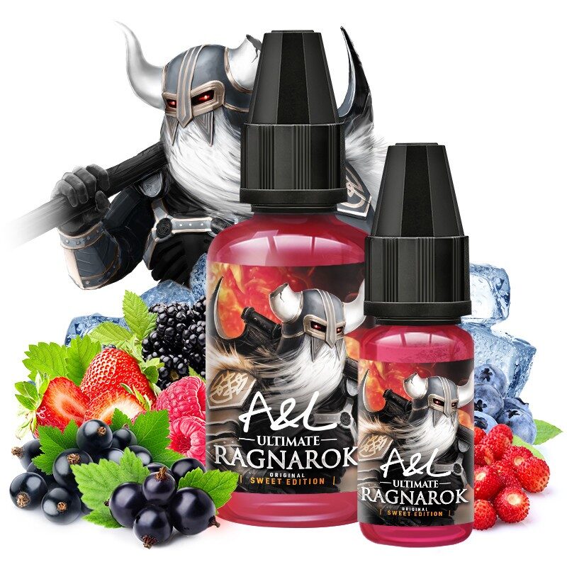 Une bouteille de 30 ml de A&L - Concentré Ragnarok Ultimate Sweet Edition 30 ml aux baies et glace, de la marque A&L.