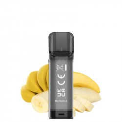 Une e-cig à saveur de banane ELF BAR - Elfa Cartouche Scellée à côté d'un fond blanc.