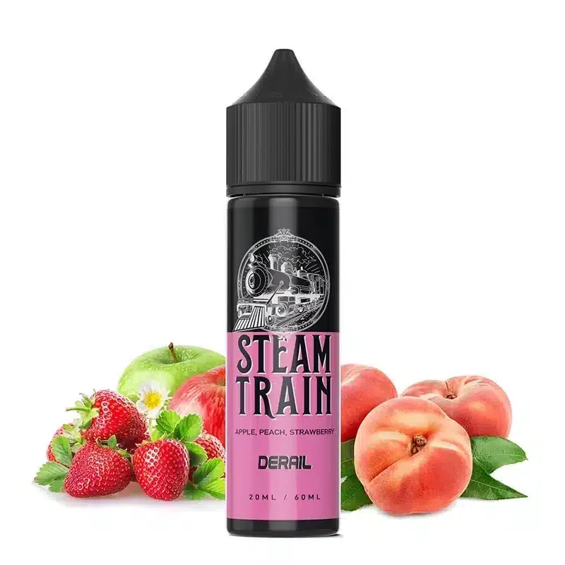 Steam Train - Derail E-Liquid est un e-liquide pour train à vapeur à saveur de pêche qui vous emmènera dans un voyage savoureux à travers les nuages.