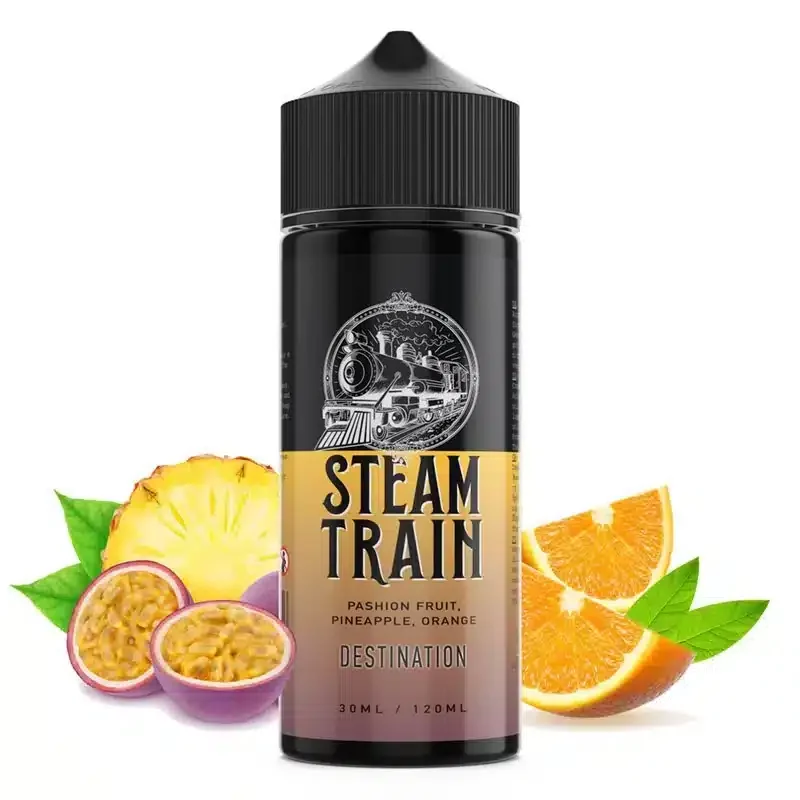 Steam Train - Destination 100 ML E-Liquide vous emmène dans un délicieux voyage vers votre destination, vous plongeant dans le goût rafraîchissant de l'orange. Cet e-liquide premium capture l’essence d’un train à vapeur.