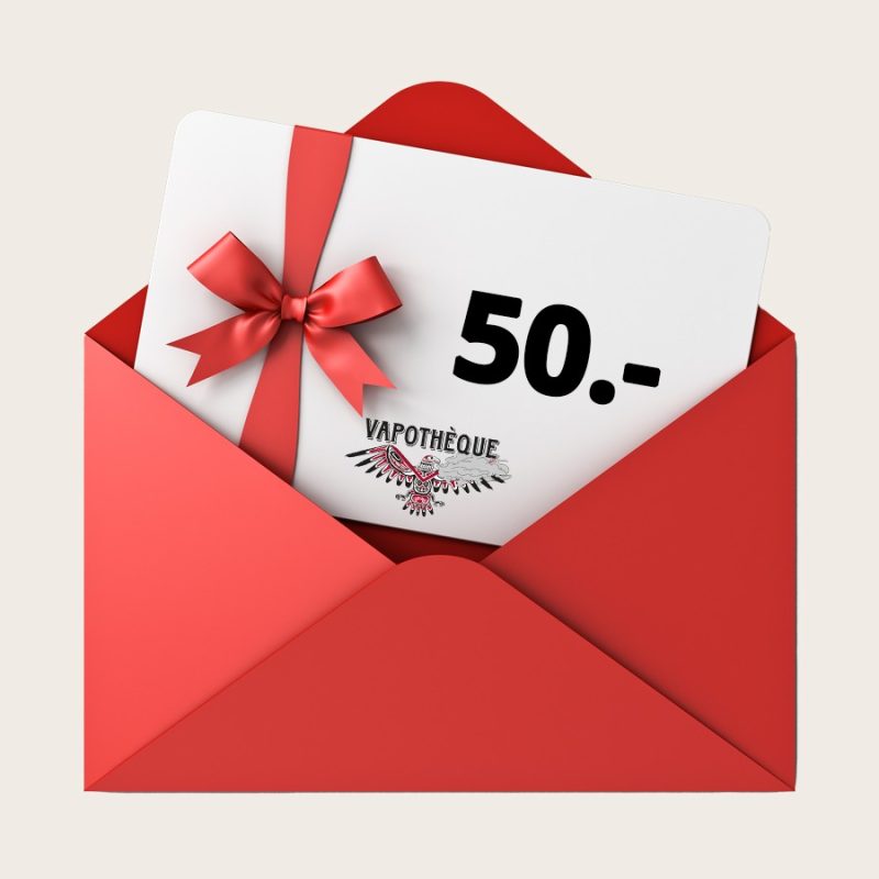 Ein roter Umschlag mit einem 50% Geschenkgutschein – CHF 200 darin.