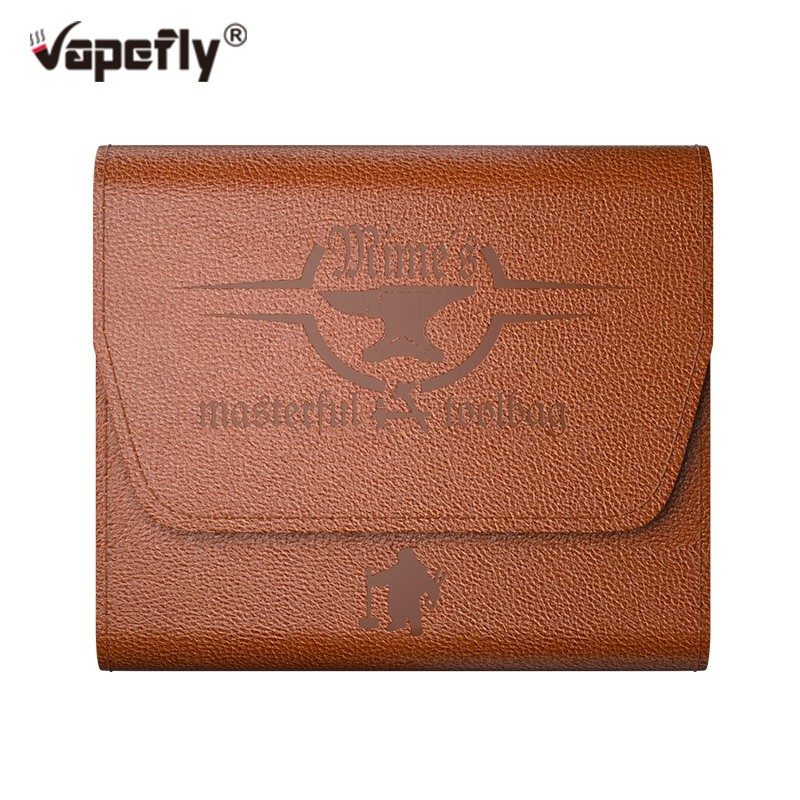 Un portefeuille en cuir marron de la marque Vapefly - Mime's Masterful Toolbag.